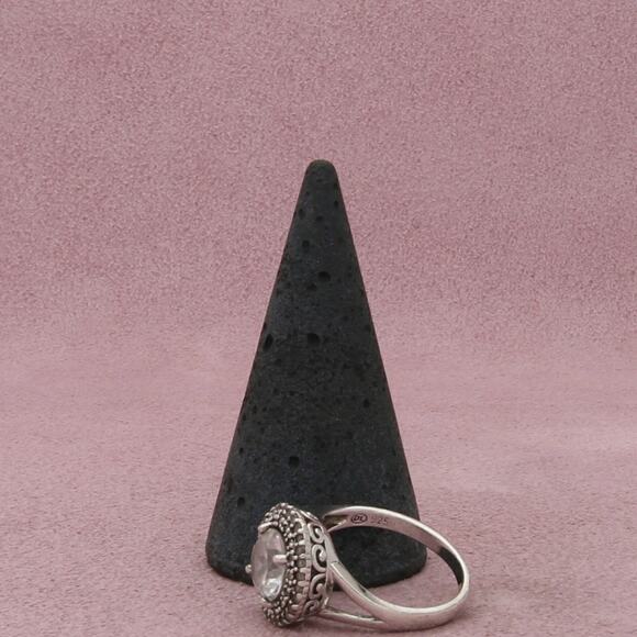 sterling silver round-cut white sapphire & halo ring size 6.75 - Picture 3 of 3